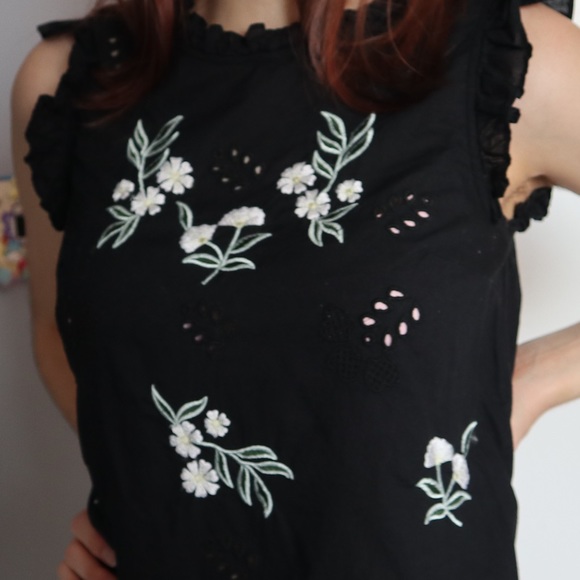 Embroidered Flowers Black Ruffled Shirt - Picture 4 of 6